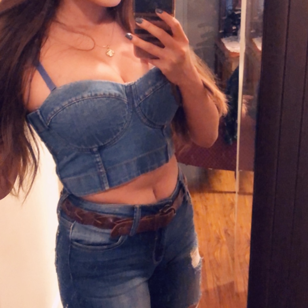 Denim cropped top bustier